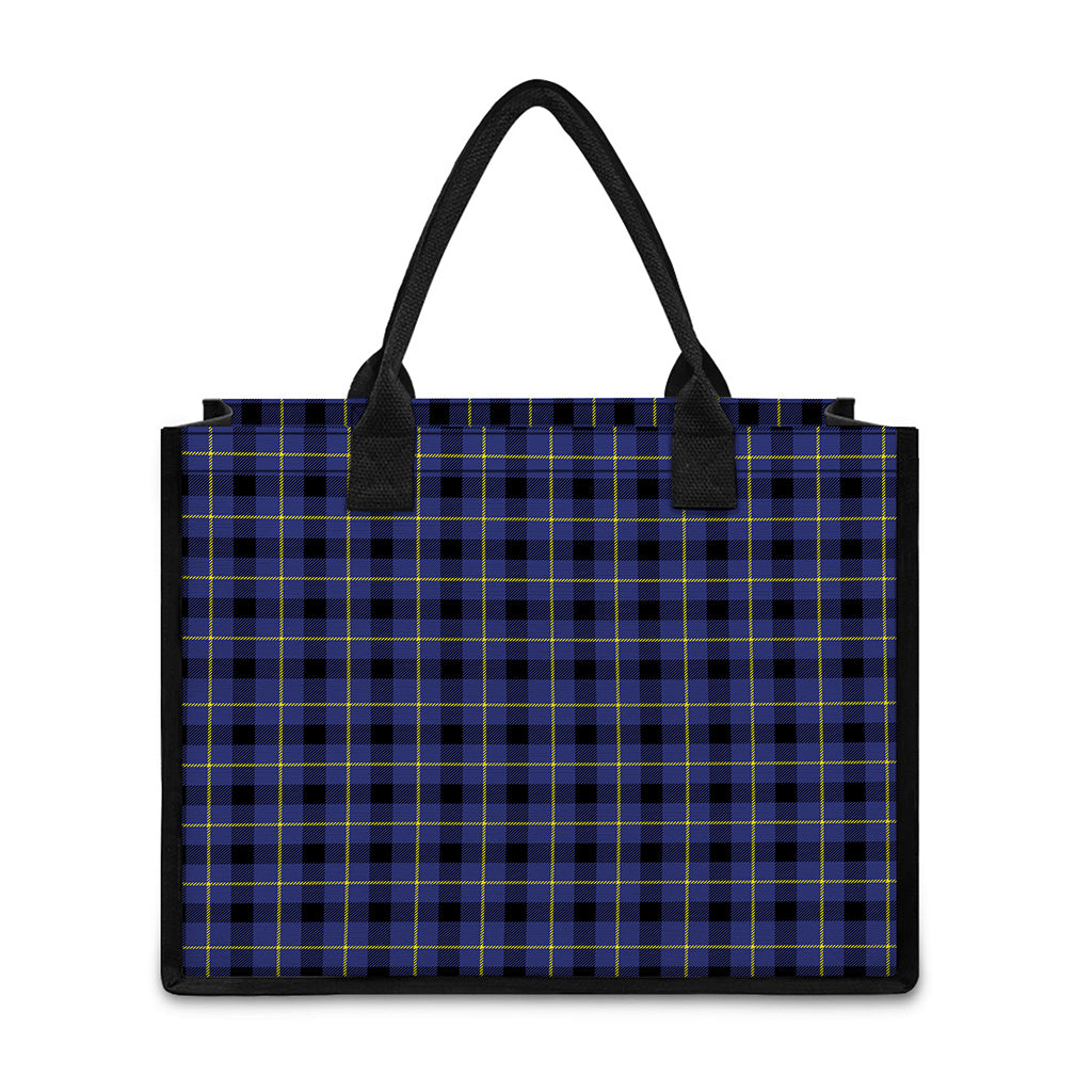 Blue Yellow And Black Plaid Print Canvas Tote Bag