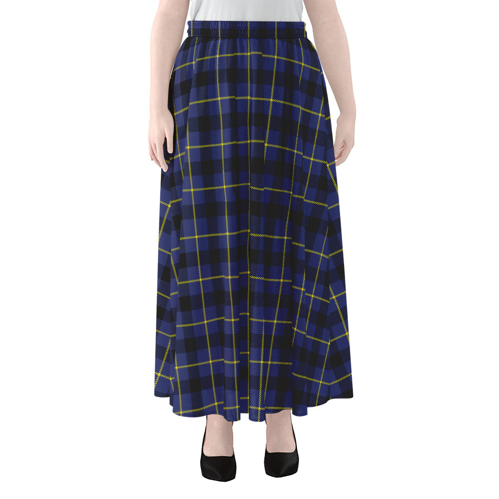 Blue Yellow And Black Plaid Print Chiffon Maxi Skirt