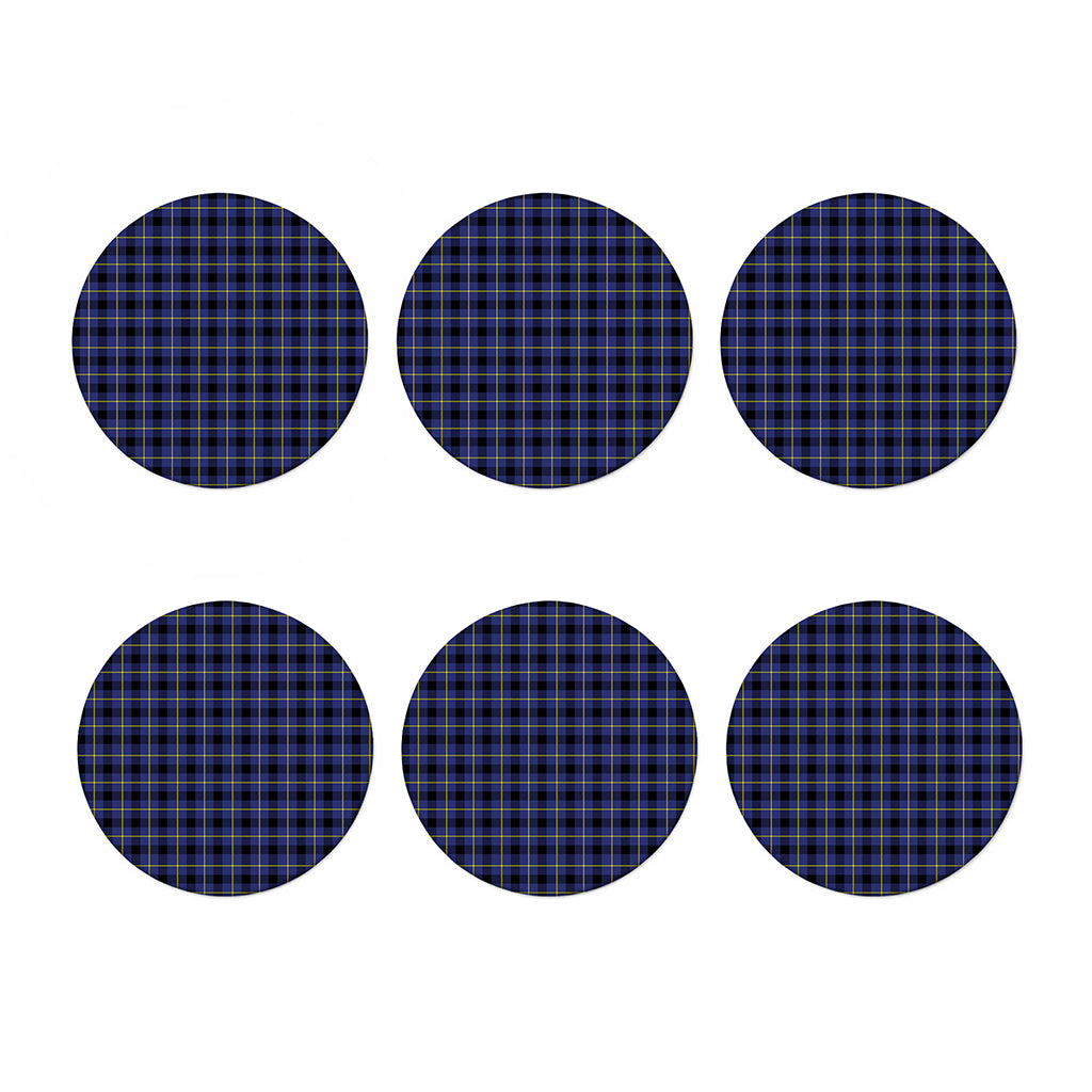 Blue Yellow And Black Plaid Print Coaster Set