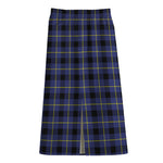 Blue Yellow And Black Plaid Print Cotton Front Slit Maxi Skirt