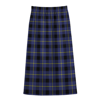 Blue Yellow And Black Plaid Print Cotton Front Slit Maxi Skirt