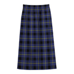 Blue Yellow And Black Plaid Print Cotton Front Slit Maxi Skirt