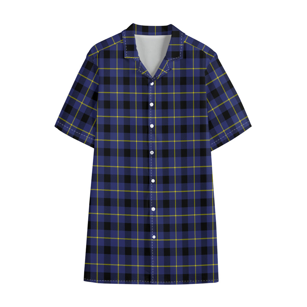 Blue Yellow And Black Plaid Print Cotton Hawaiian Shirt