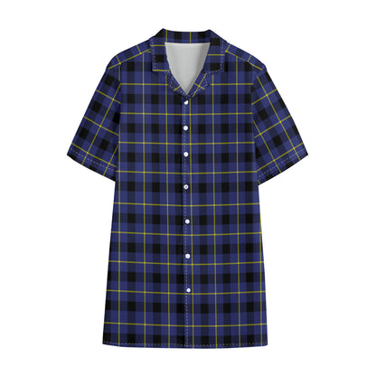 Blue Yellow And Black Plaid Print Cotton Hawaiian Shirt