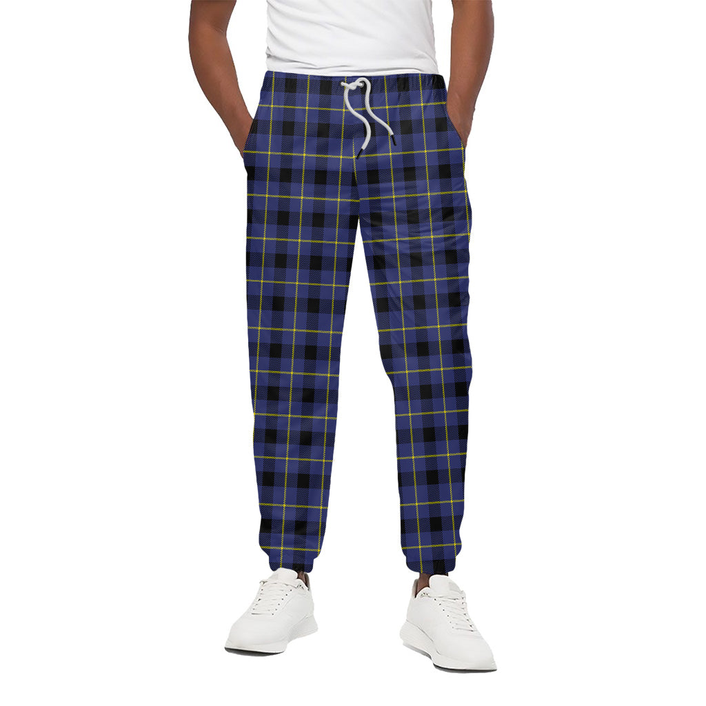 Blue Yellow And Black Plaid Print Cotton Pants