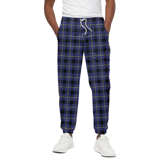 Blue Yellow And Black Plaid Print Cotton Pants