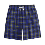 Blue Yellow And Black Plaid Print Cotton Shorts