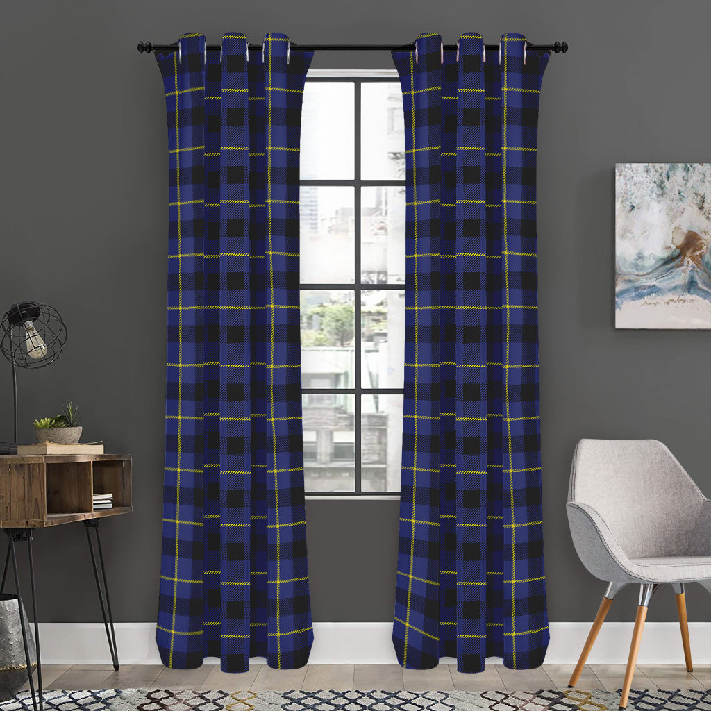Blue Yellow And Black Plaid Print Curtain