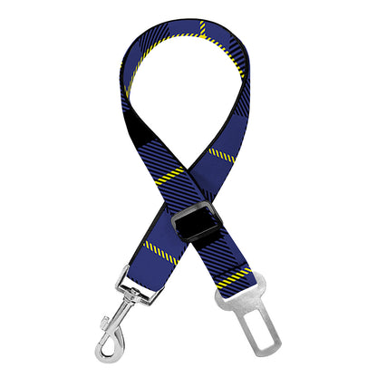 Blue Yellow And Black Plaid Print Dog Seat Belt