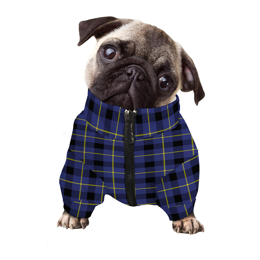 Blue Yellow And Black Plaid Print Dog Zip Up Jacket