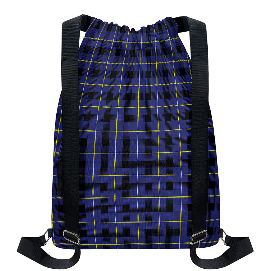 Blue Yellow And Black Plaid Print Drawstring Backpack