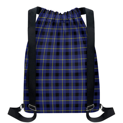 Blue Yellow And Black Plaid Print Drawstring Backpack