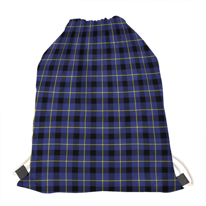 Blue Yellow And Black Plaid Print Drawstring Bag