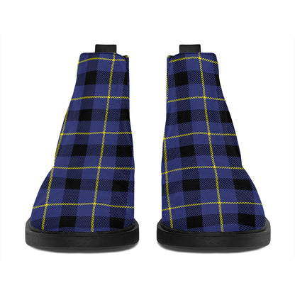 Blue Yellow And Black Plaid Print Flat Ankle Boots