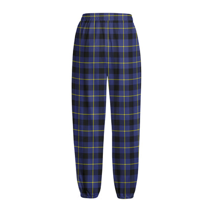 Blue Yellow And Black Plaid Print Fleece Lined Knit Pants