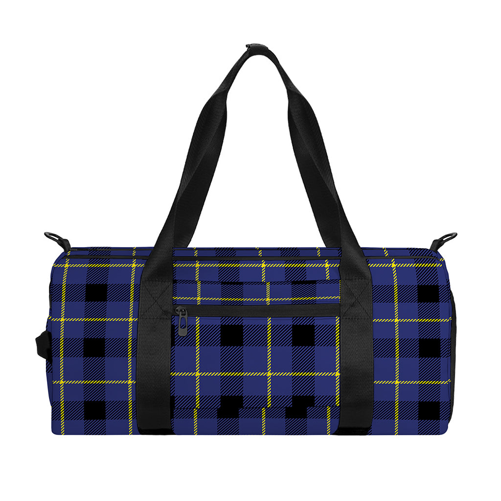 Blue Yellow And Black Plaid Print Gym Bag