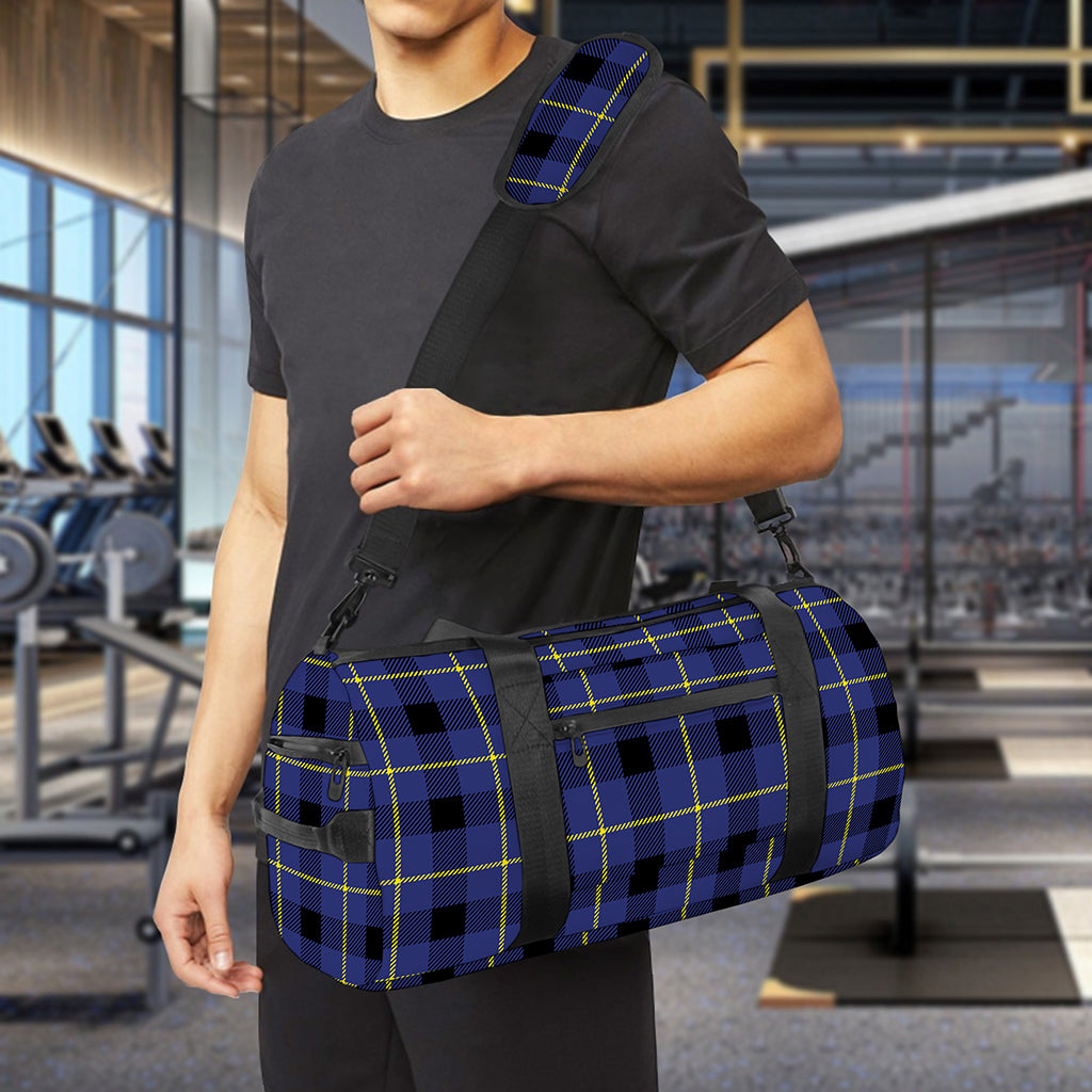 Blue Yellow And Black Plaid Print Gym Bag