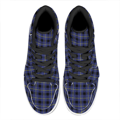 Blue Yellow And Black Plaid Print High Top Leather Sneakers
