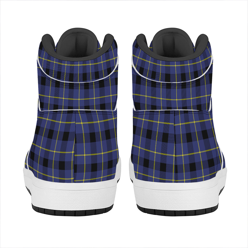 Blue Yellow And Black Plaid Print High Top Leather Sneakers