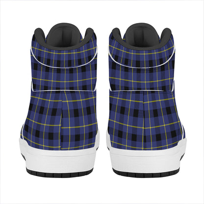 Blue Yellow And Black Plaid Print High Top Leather Sneakers