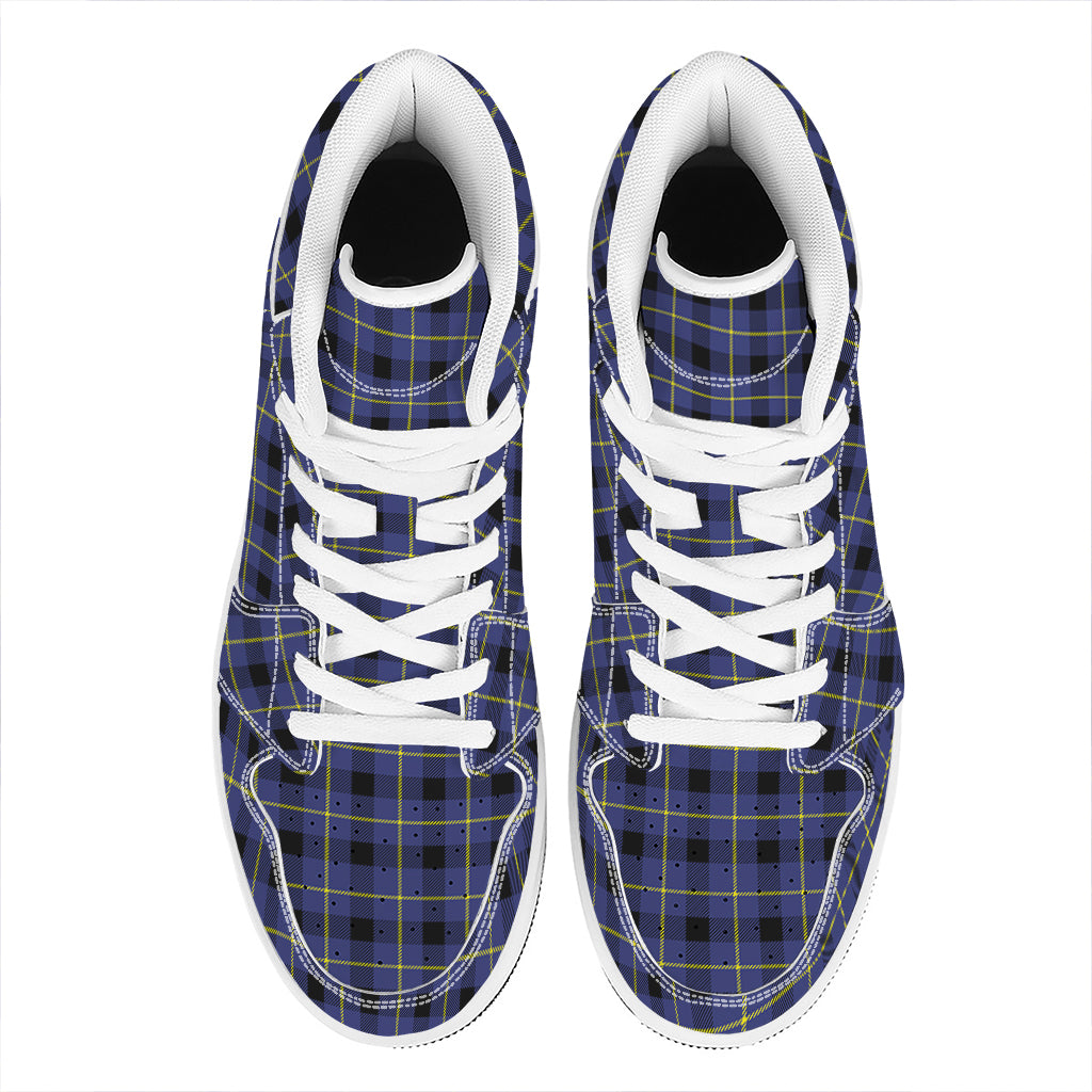 Blue Yellow And Black Plaid Print High Top Leather Sneakers