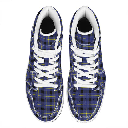 Blue Yellow And Black Plaid Print High Top Leather Sneakers