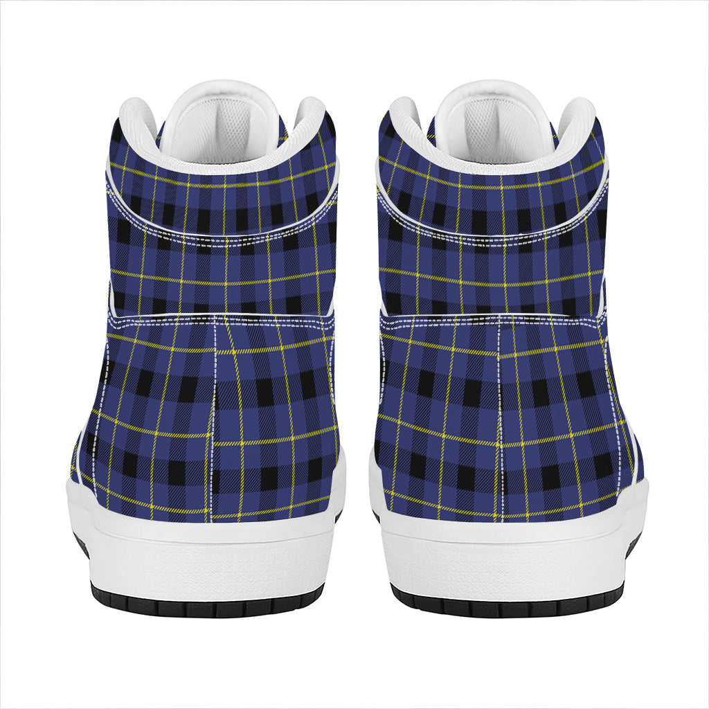 Blue Yellow And Black Plaid Print High Top Leather Sneakers