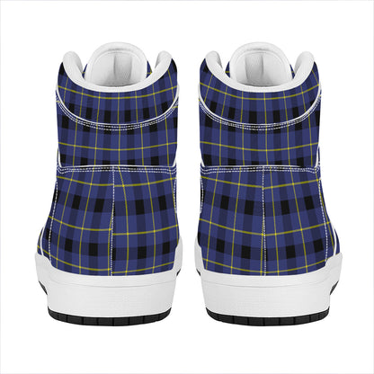 Blue Yellow And Black Plaid Print High Top Leather Sneakers