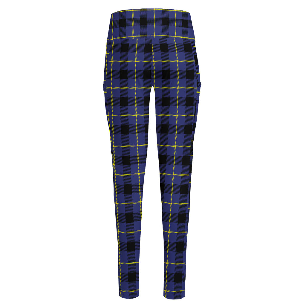 Blue Yellow And Black Plaid Print High-Waisted Pocket Leggings