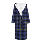 Blue Yellow And Black Plaid Print Hooded Bathrobe