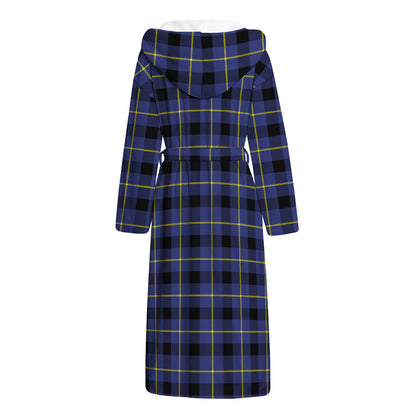 Blue Yellow And Black Plaid Print Hooded Bathrobe