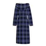 Blue Yellow And Black Plaid Print Hooded Bathrobe