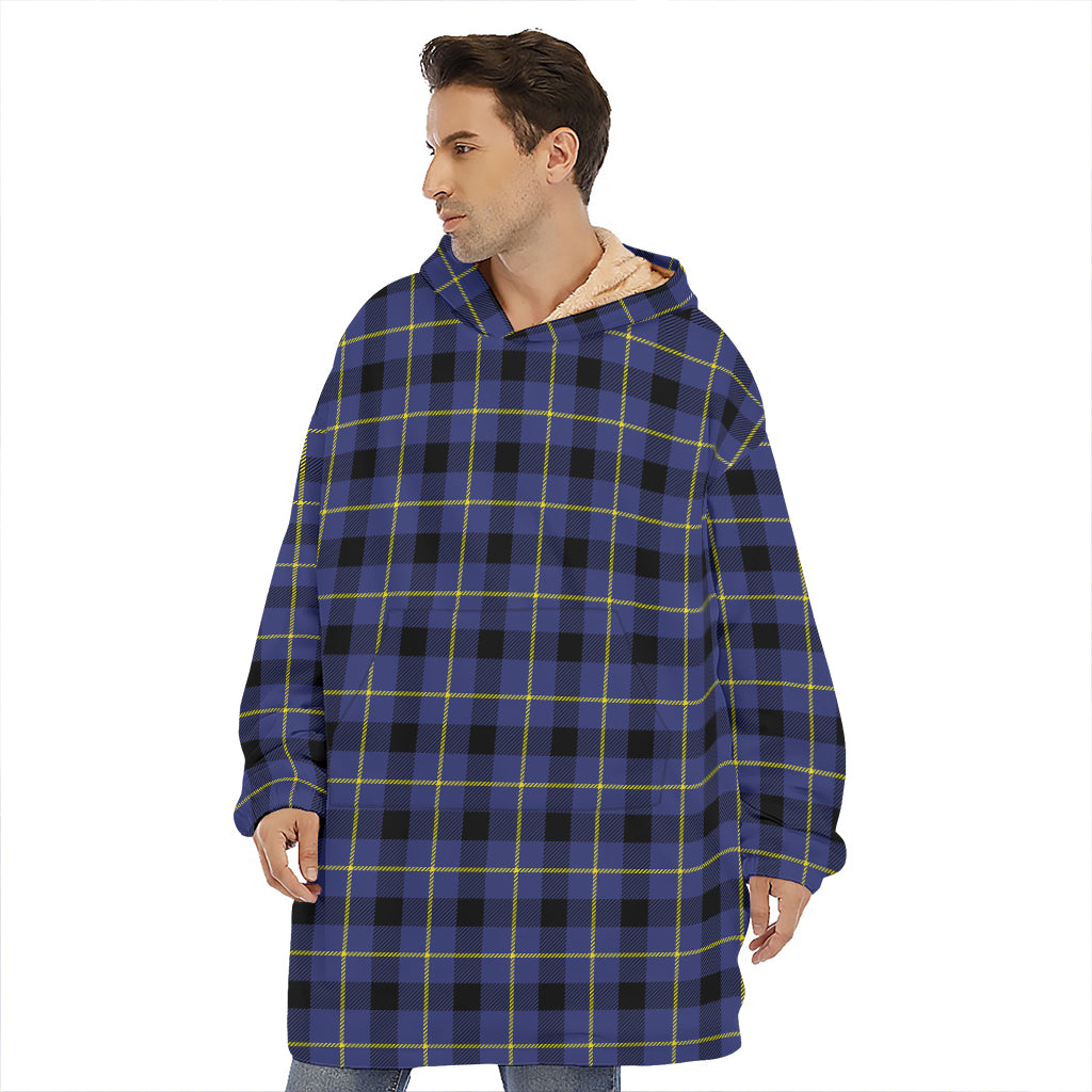 Blue Yellow And Black Plaid Print Hoodie Blanket