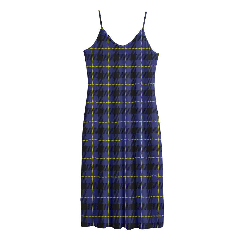 Blue Yellow And Black Plaid Print Jersey Midi Cami Dress