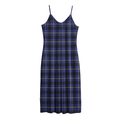Blue Yellow And Black Plaid Print Jersey Midi Cami Dress