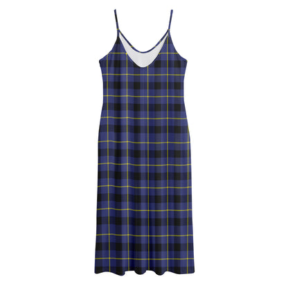 Blue Yellow And Black Plaid Print Jersey Midi Cami Dress