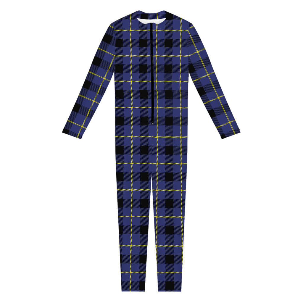 Blue Yellow And Black Plaid Print Jumpsuit