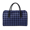 Blue Yellow And Black Plaid Print Leather Duffel Bag