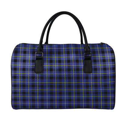 Blue Yellow And Black Plaid Print Leather Duffle Bag