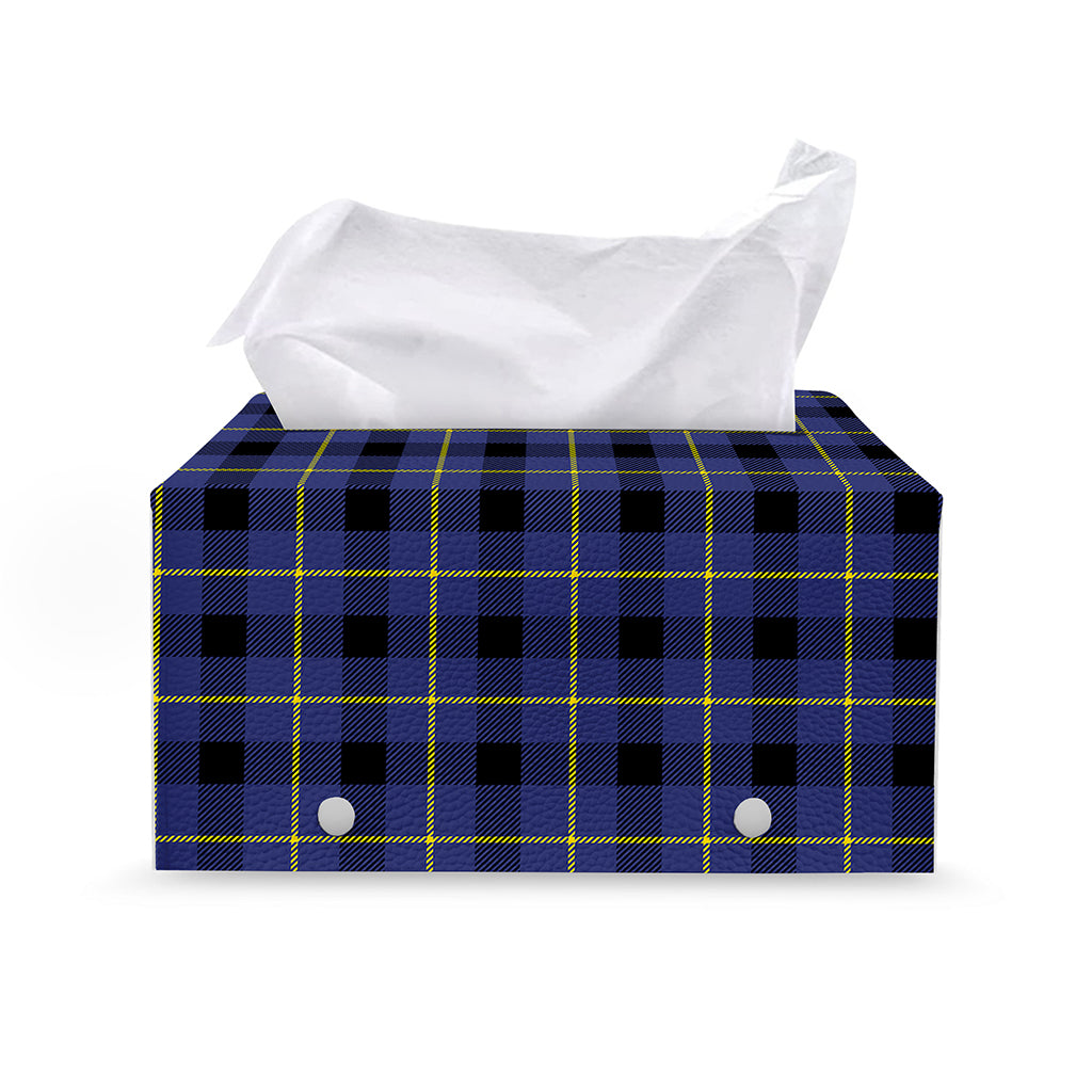 Blue Yellow And Black Plaid Print Leather Tissue Box Cover