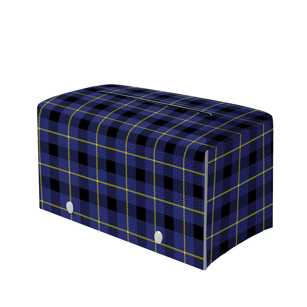 Blue Yellow And Black Plaid Print Leather Tissue Box Cover