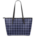 Blue Yellow And Black Plaid Print Leather Tote Bag With Zipper