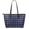 Blue Yellow And Black Plaid Print Leather Tote Bag