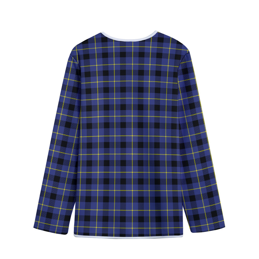 Blue Yellow And Black Plaid Print Long Sleeve Short Coat