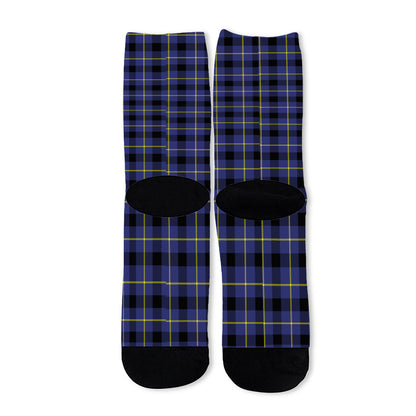 Blue Yellow And Black Plaid Print Long Socks