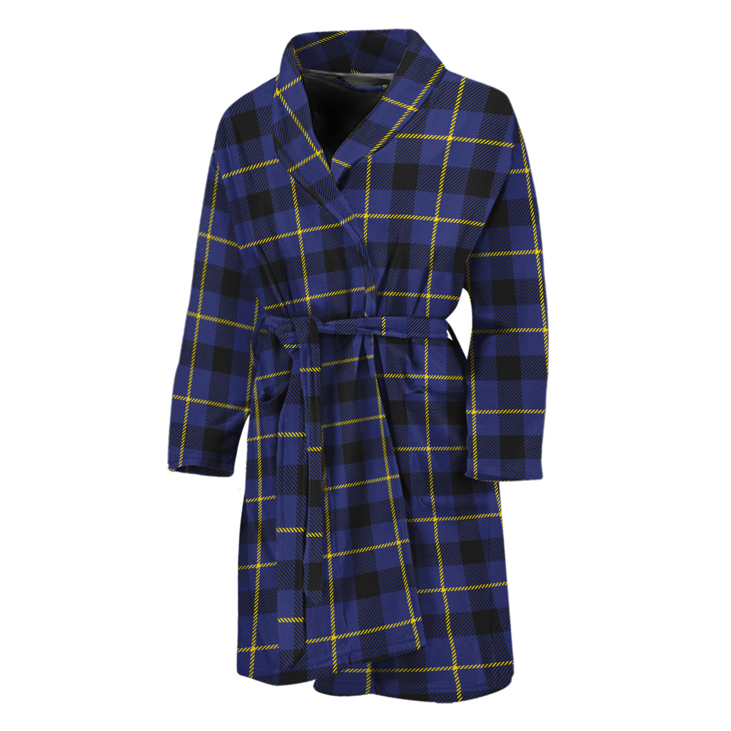 Blue Yellow And Black Plaid Print Men's Bathrobe