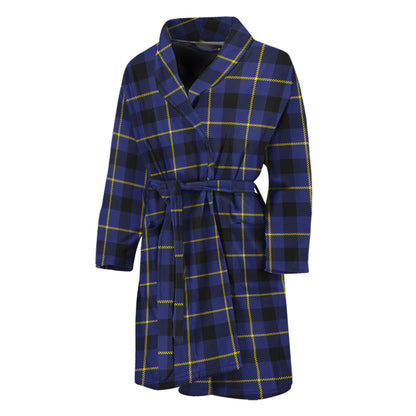 Blue Yellow And Black Plaid Print Men's Bathrobe