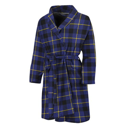 Blue Yellow And Black Plaid Print Men's Bathrobe