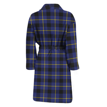 Blue Yellow And Black Plaid Print Men's Bathrobe