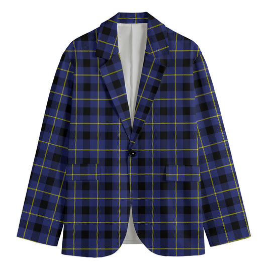 Blue Yellow And Black Plaid Print Men's Blazer